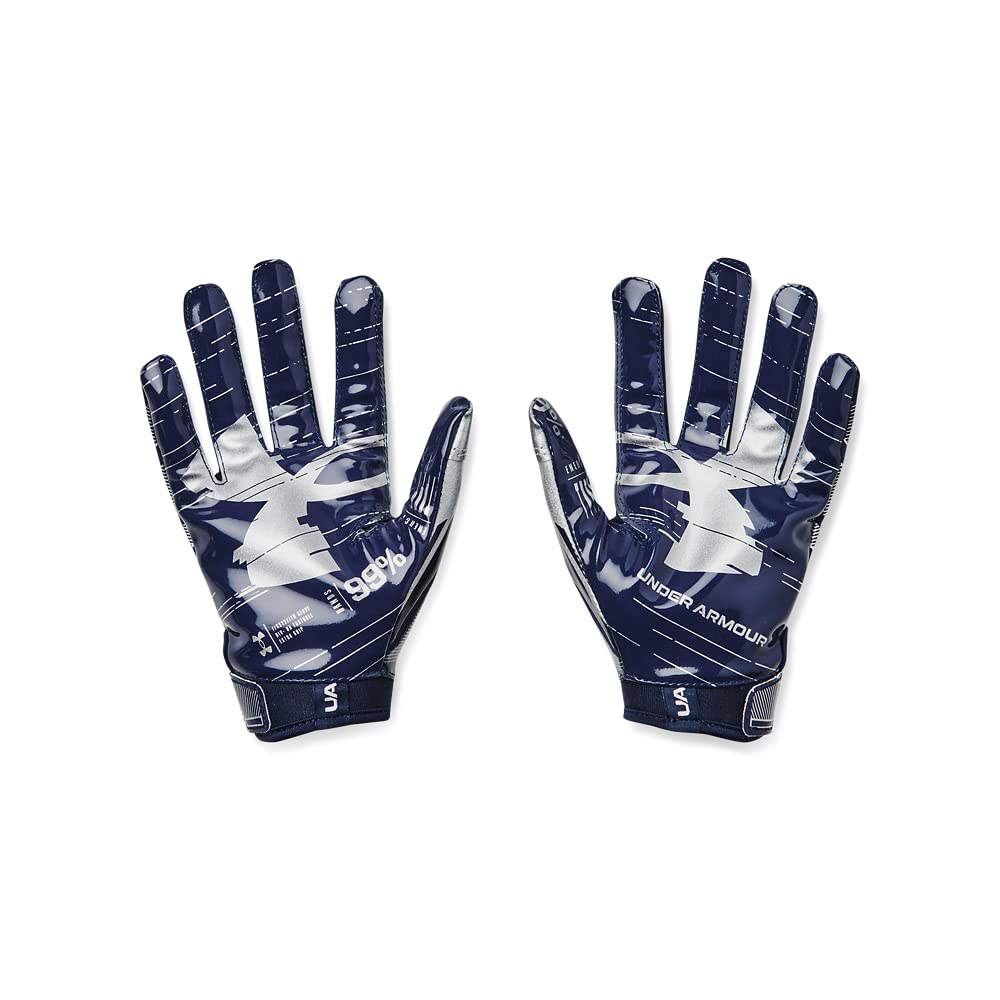 Guantes de fútbol Under Armour Youth F8 para niño, azul marino medianoche (410)/plata metalizado, talla grande