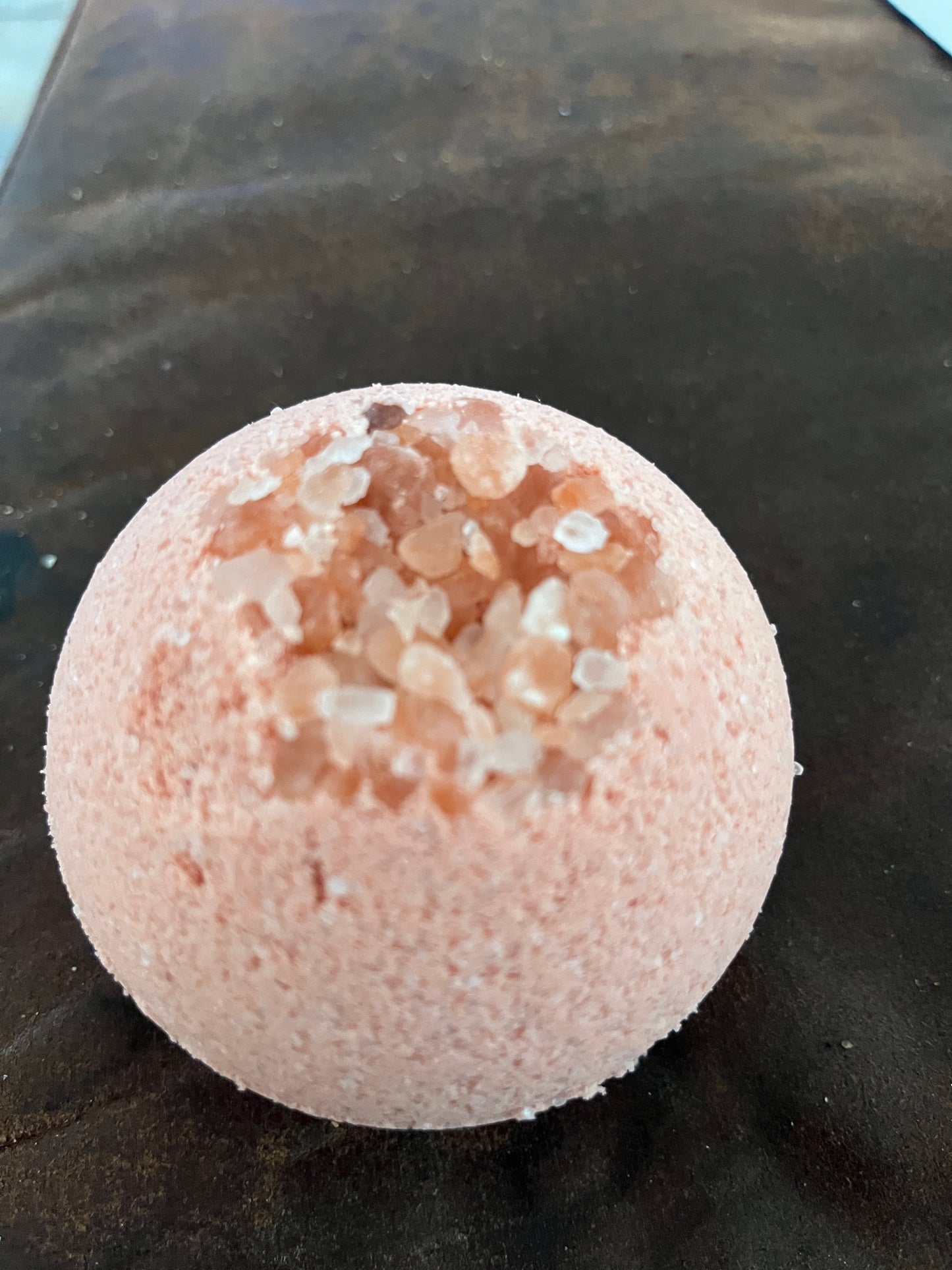 Bath Bomb Fizzies - 5-6 oz. with pink Himalayan salt crystals on top, perfect for a soothing bath experience.