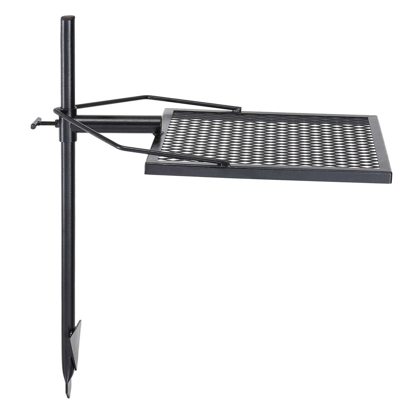 Swivel fire pit grill made of heavy-duty steel, adjustable for perfect outdoor cooking experience.