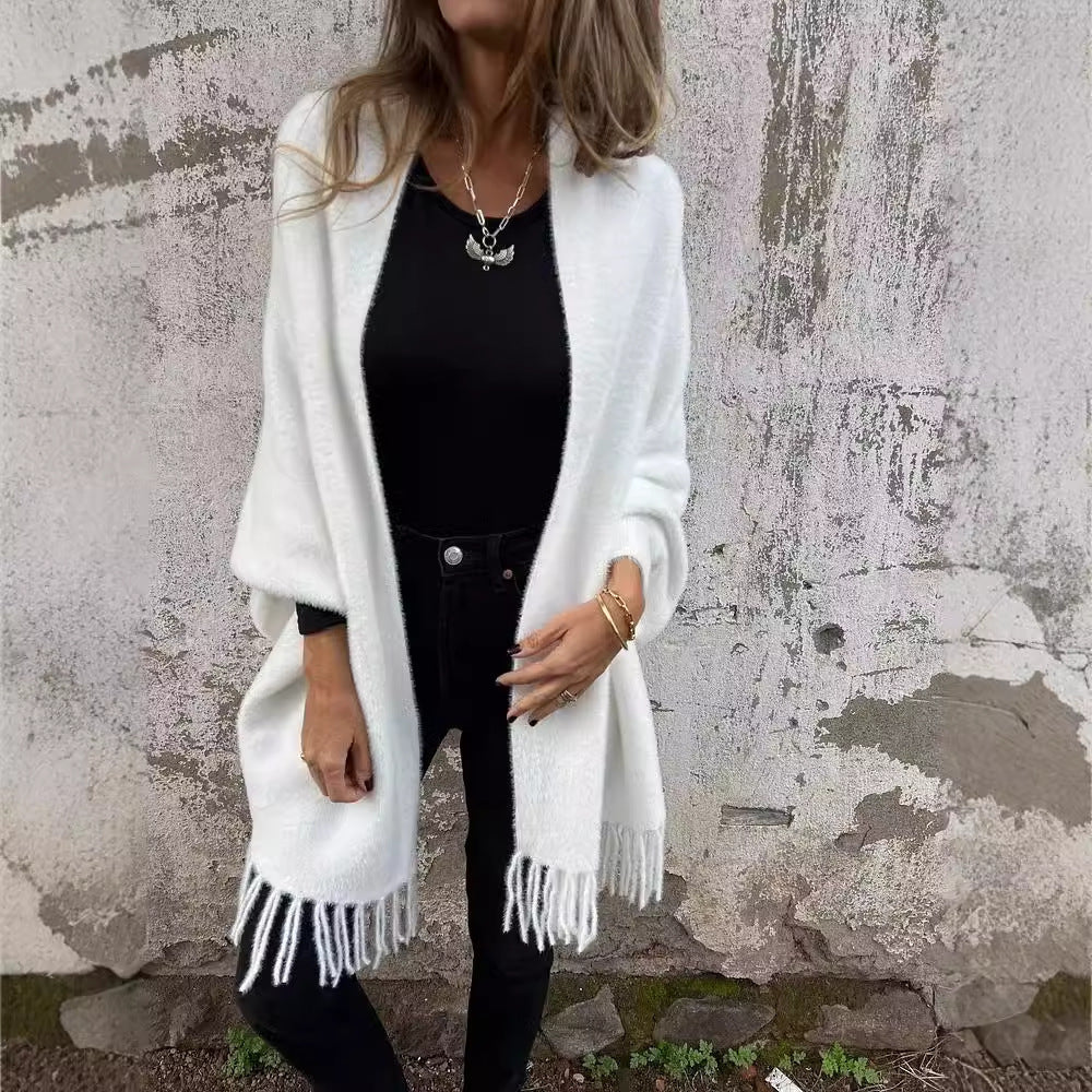 Discover our Women's Sleeved Open Cardigan with fringe design. Comfort and style in various sizes and colors. Perfect for any occasion!
