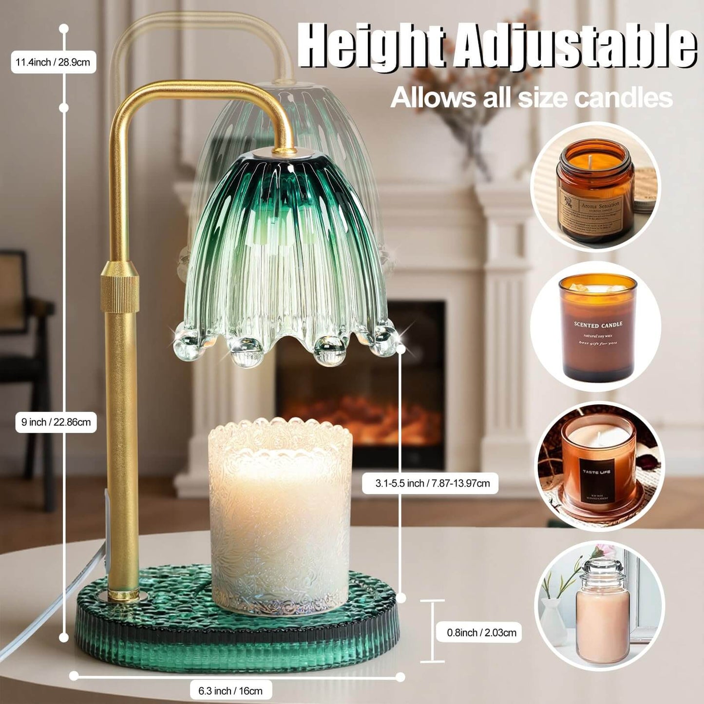 Maromamix Candle Warmer Lamp with Timer - Electric Wax Melt Warmer with Adjustable Height and Dimmer for Scented Candle Wax.