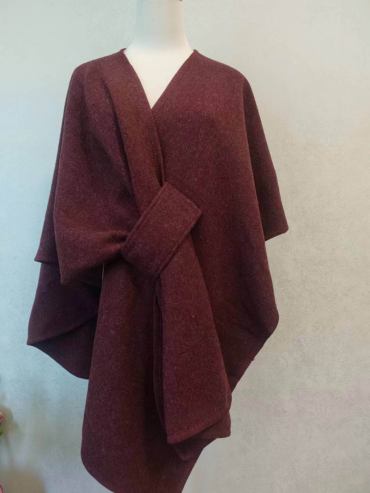 Women's Cotton Twill Cardigan Cape And Shawl in rich maroon color, perfect for stylish layering.
