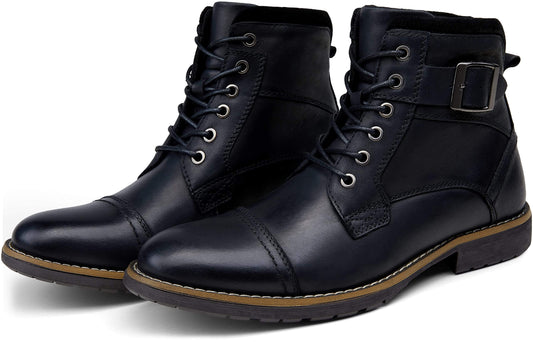 Vostey Men's Leather Boots Casual Dress Oxford Combat Boots