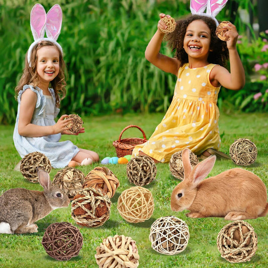 Bunny Chew Grass Balls - 16 pc Toy Set for Small Animals
