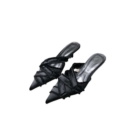 Elegant black women's kitten heel sandals with stylish crisscross straps, perfect for any occasion.