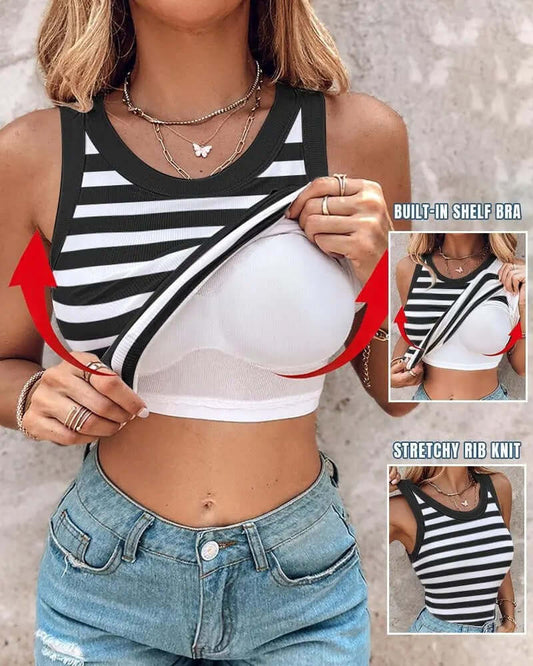 Experience ultimate comfort and style with this striped tank top for women. Featuring a built-in bra, Made with soft cotton fabric, it's a must-have.