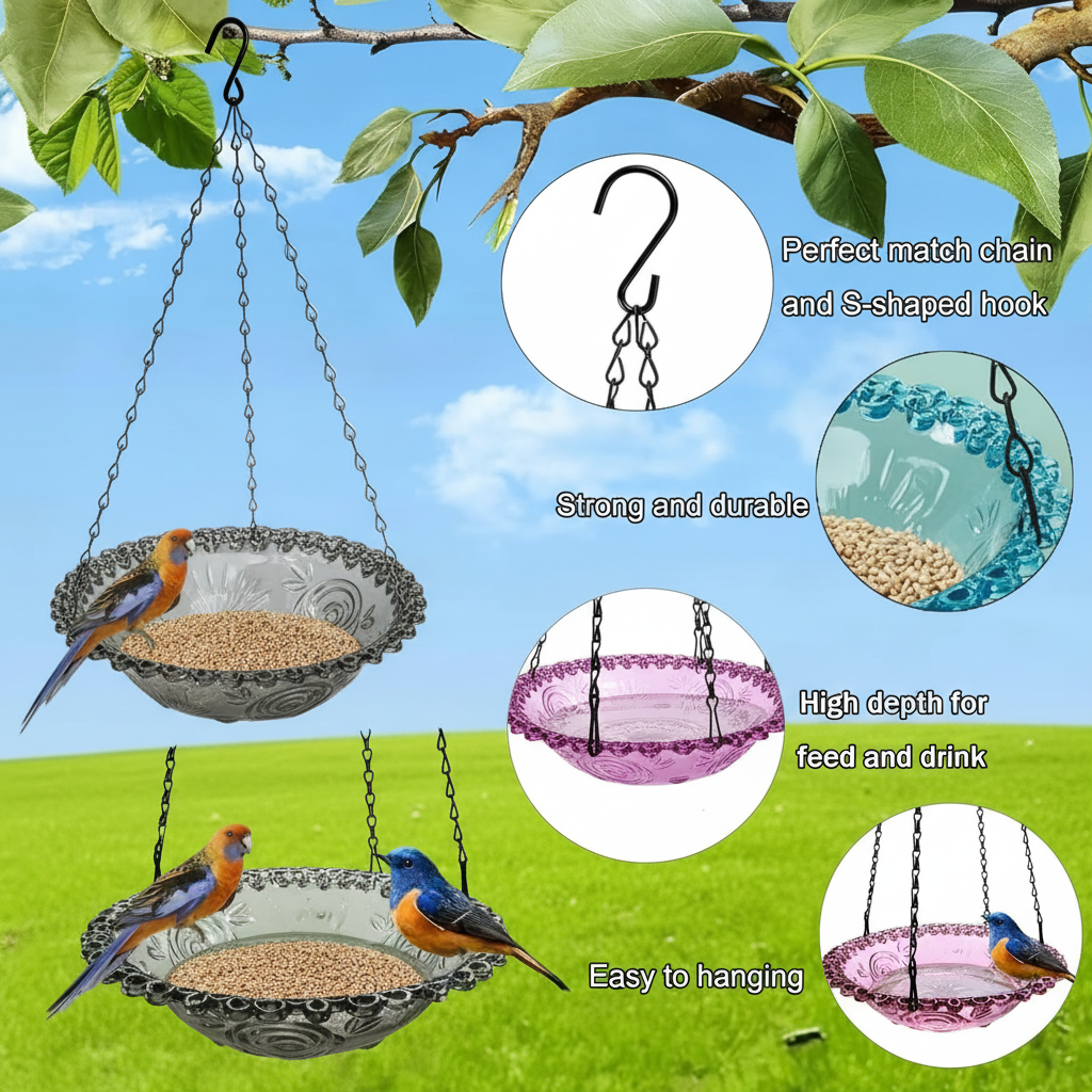 Hanging Bird Bath & Feeder — Optimized Infographic