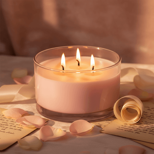 Premium Candles (24 oz) displayed with soft lighting and rose petals for luxury occasions.