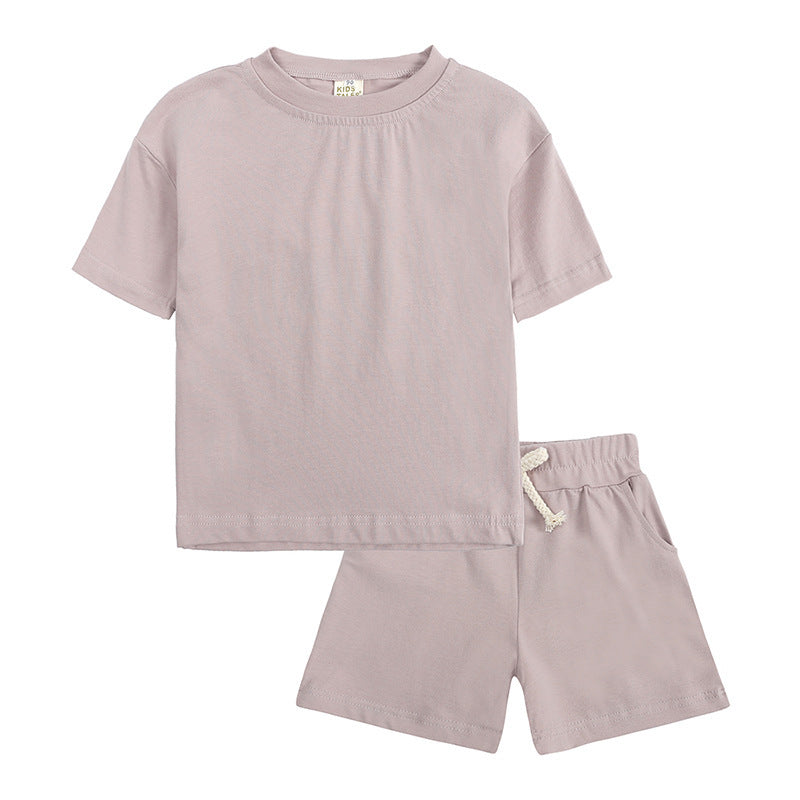 Kid's 2 pc Shorts and T-shirt Sets in lightweight cotton for summer comfort.