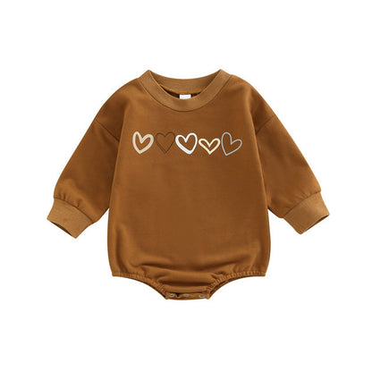 Get ready to fall in love with this cute Children's Love Embroidered One-piece Long Sleeve Romper! It's perfect for autumn days, whether your little one is indoors or outdoors. Made of soft cotton, it's perfect for any occasion - it's simply adorable! Acc