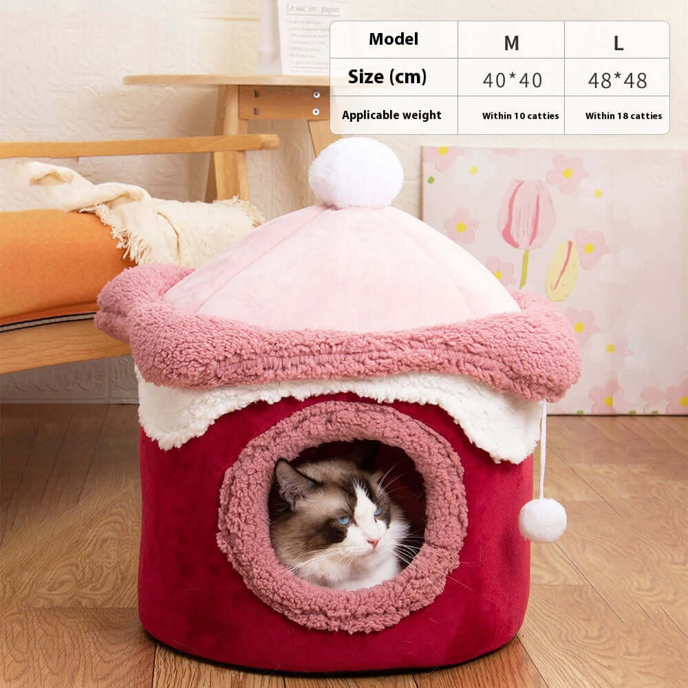 Ice Cream House Pet Bed for small pets featuring soft plush material and whimsical ice cream cone design.
