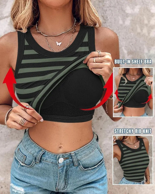 Women's Striped Tank Top WithBuilt in  Bralette