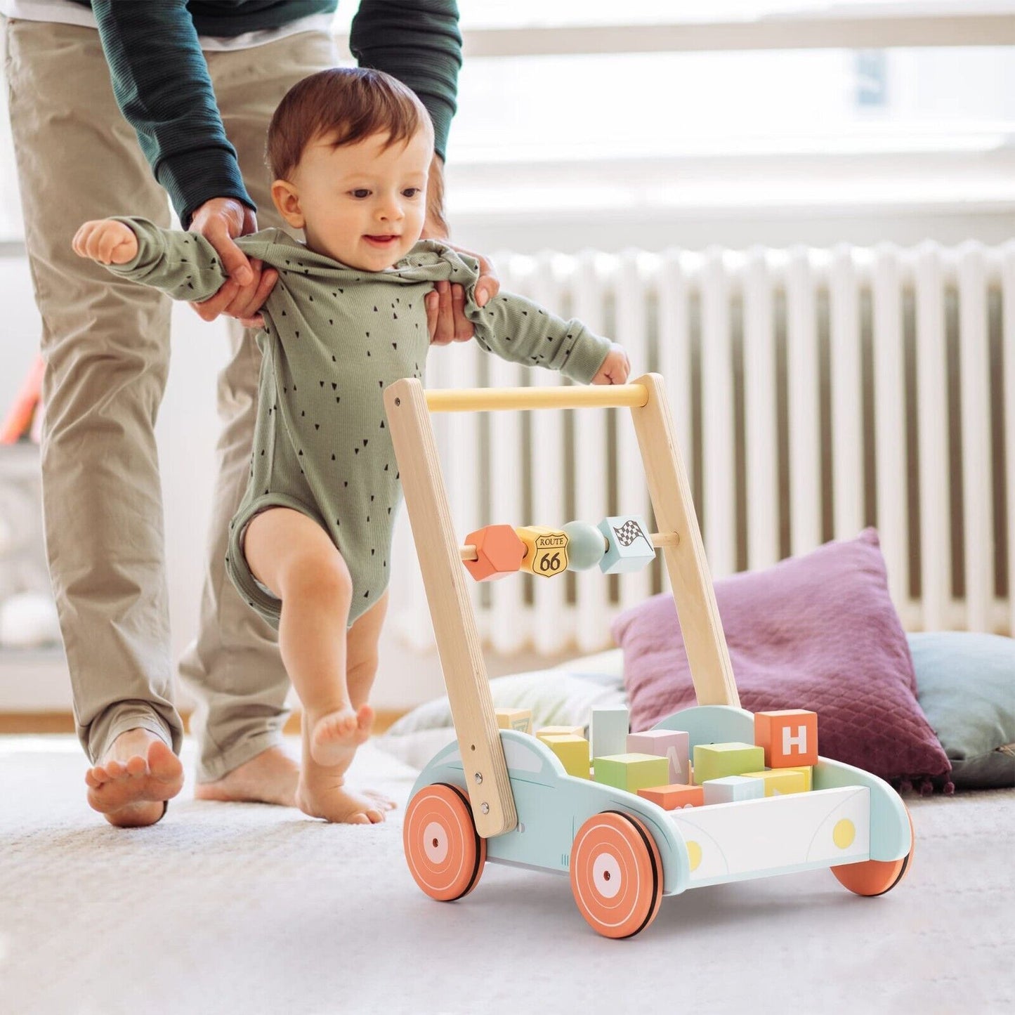 Wooden Baby Walker Push With ABC 123 Blocks