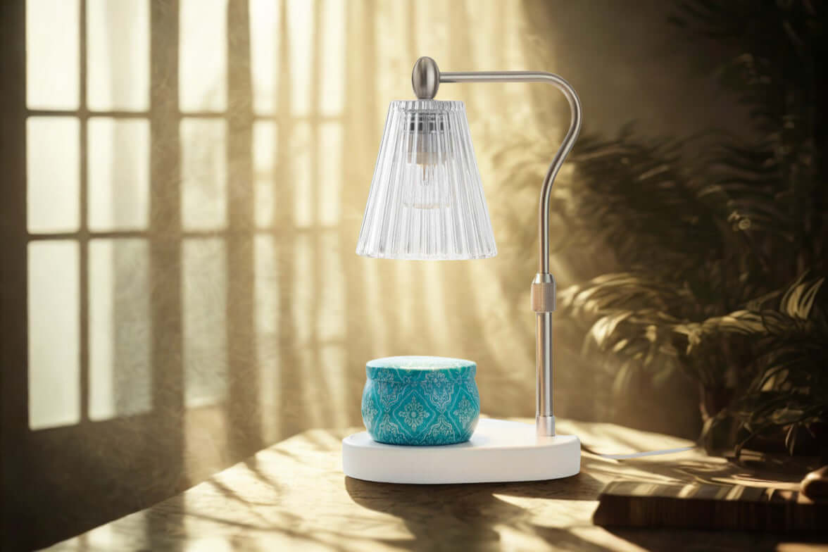 Wickless Candles - Celebrate Milestones displayed under a stylish lamp in a beautifully lit room.