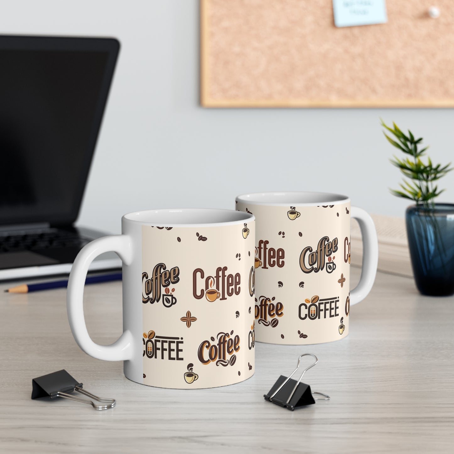 A classic white ceramic mug, perfect for your morning brew. This mug gives a cozy and comforting vibe, making it an ideal addition to your daily coffee routine. Great for coffee lovers and those who enjoy a warm beverage to start their day. Perfect for gi