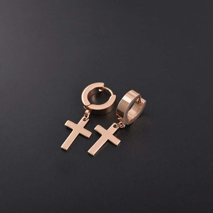 Titanium Steel Cross Earrings with a sleek cross design and polished electroplated finish.
