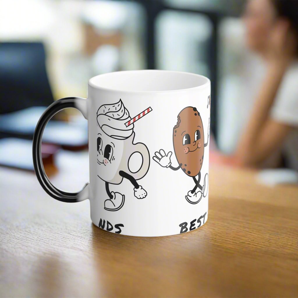 This color morphing mug is perfect for best friends, featuring a heat-sensitive design that reveals your favorite image when filled with a hot drink. It's ideal for cozy coffee or hot chocolate sessions with your bestie, adding a fun and interactive eleme