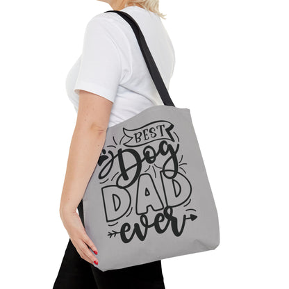 Canvas Tote Bag with 'Best Dog Dad Ever' on front & 'Dog Mom Fur Life' on back, perfect for dog-loving couples. Gives off a cozy and inclusive vibe, suitable for dog parents celebrating special occasions or everyday use.Product features- 100% Polyester bo