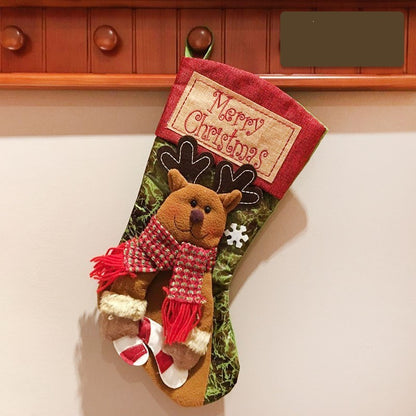 Add a touch of winter wonderland to your holiday decor with this Christmas stocking featuring charming reindeer, Santa, and snowman designs. Beautifully crafted to adorn your mantle or hang from your tree, this stocking is a must-have for a luxurious and