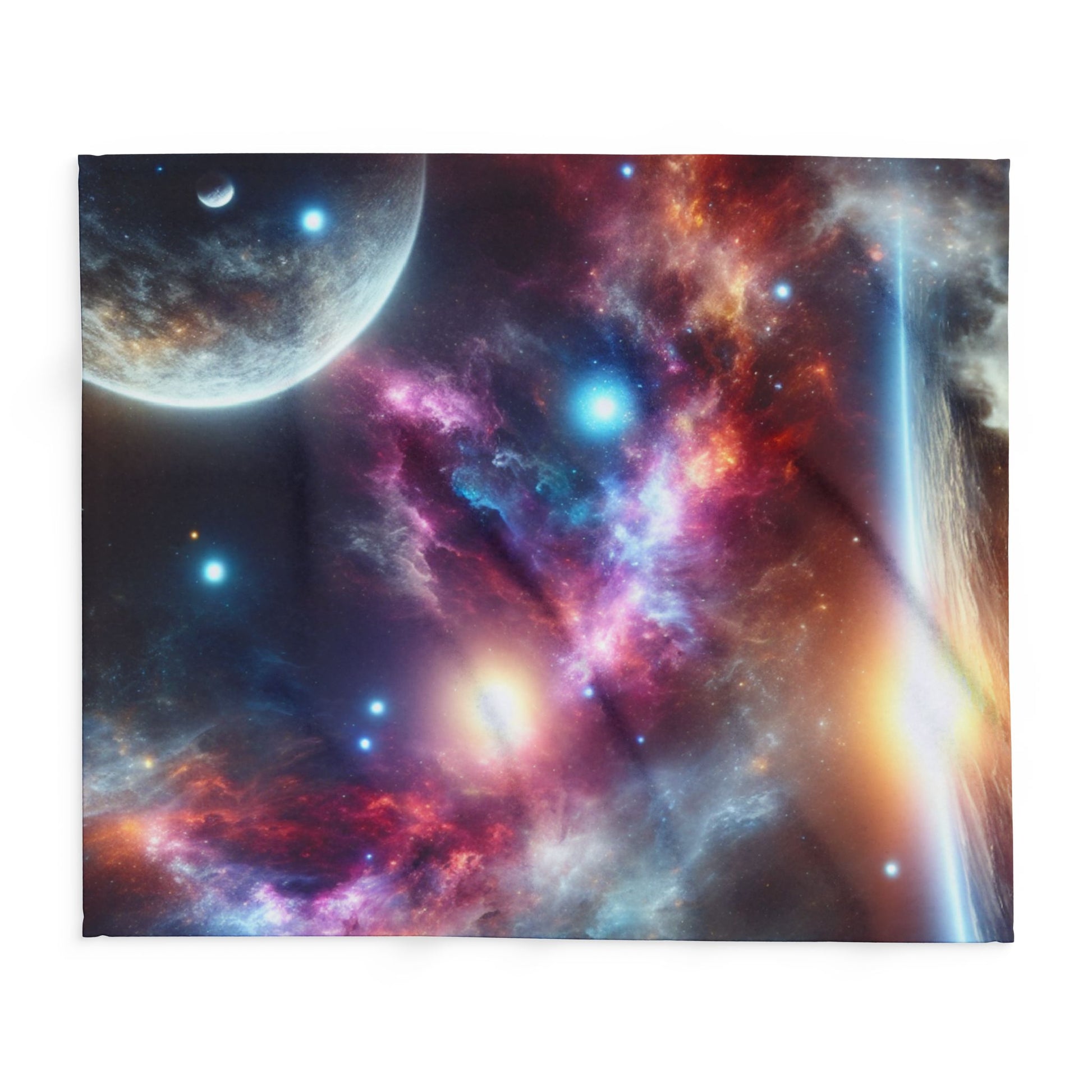 This Vast Galaxy Arctic Fleece Blanket exudes a cosmic and dreamy vibe, perfect for stargazers and space enthusiasts. It offers warmth and comfort, making it ideal for cozy nights at home or outdoor adventures. This blanket is relevant for occasions like