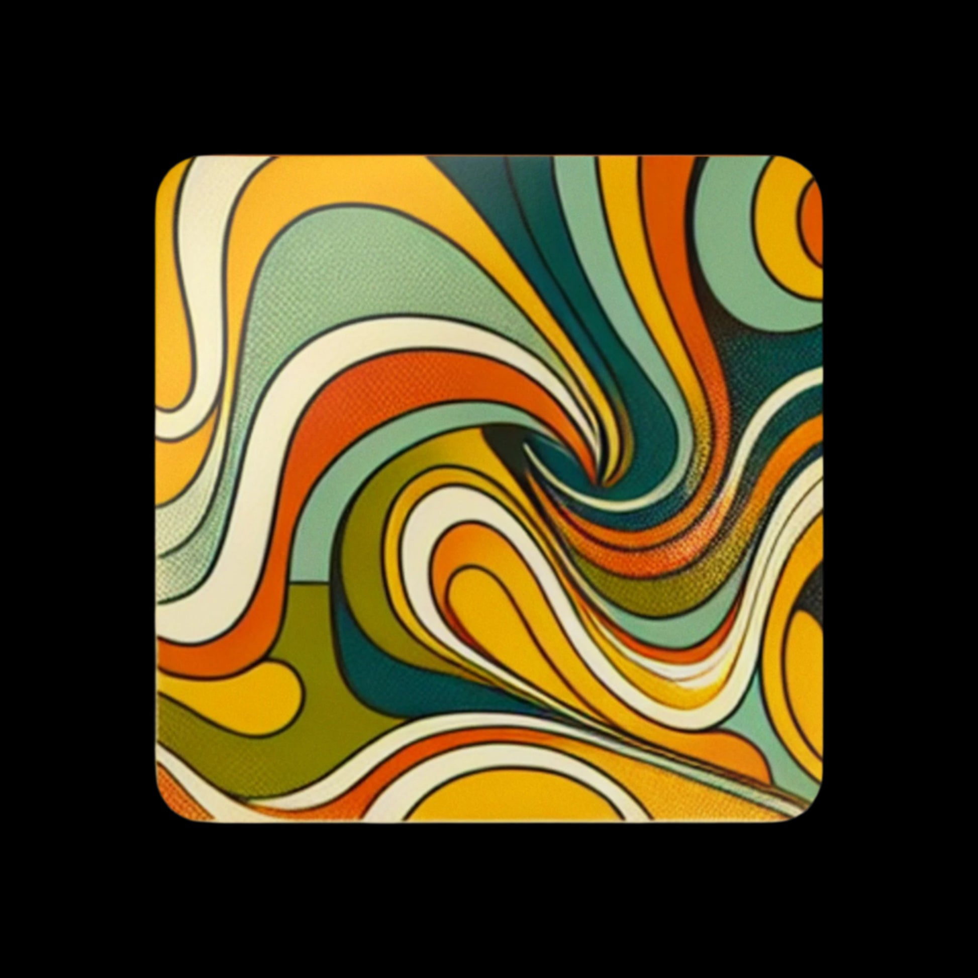 This 1970's Retro Vibe Coaster Set features orange, mustard yellow, green, white, and blue swirl design, adding a pop of color and style to your living space. Perfect for retro enthusiasts and those who love vintage decor, this coaster set is ideal for ad