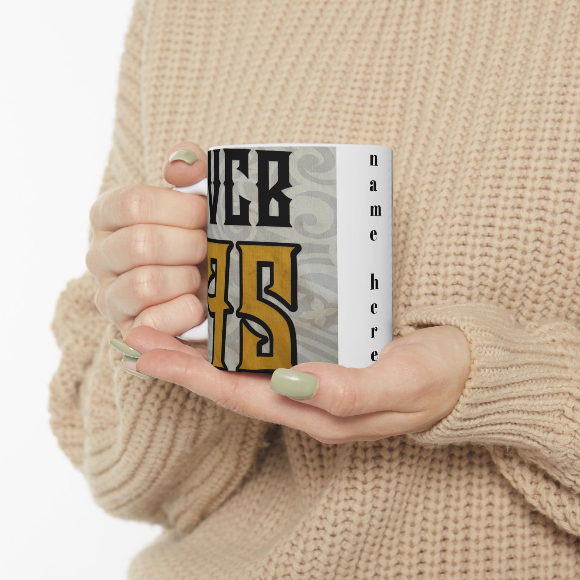 Customizable ceramic mugs in 11oz and 15oz sizes, perfect for adding a team logo, athlete's name and number, or a personal picture and name. These mugs are vibrant, unique, and can be customized to fit any style or preference. Ideal for sports fans, athle