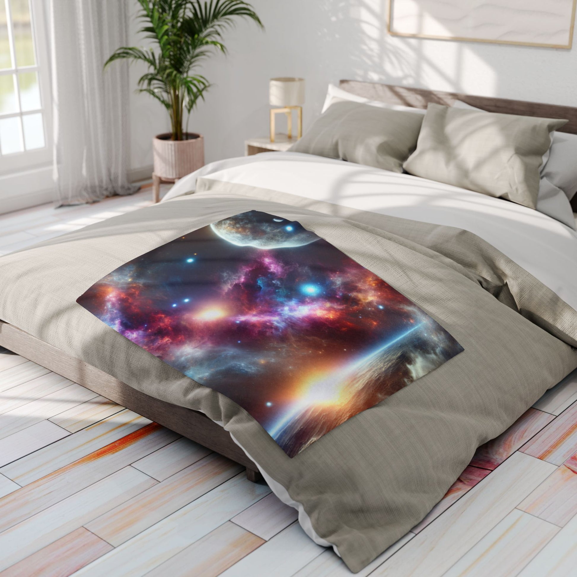 This Vast Galaxy Arctic Fleece Blanket exudes a cosmic and dreamy vibe, perfect for stargazers and space enthusiasts. It offers warmth and comfort, making it ideal for cozy nights at home or outdoor adventures. This blanket is relevant for occasions like