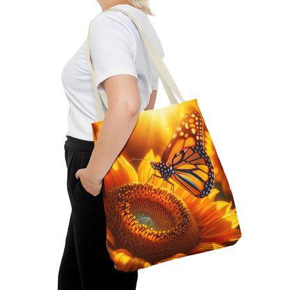 This Monarch Butterfly on Sunflower Tote Bag brings a touch of nature and beauty to your everyday outings. Perfect for nature lovers, garden enthusiasts, and those who appreciate vibrant colors. Ideal for picnics, farmer's market trips, and beach days.Pro