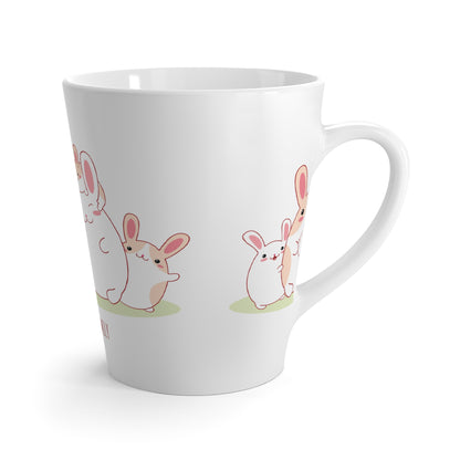 This custom latte mug features a design of a happy Bunny Family, adding a touch of whimsy and sophistication to your morning coffee routine. It is perfect for bunny lovers who enjoy a stylish and playful vibe in their daily life. Great for bunny owners or