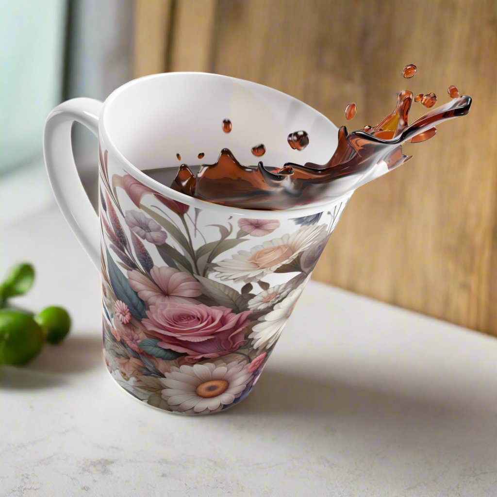 This Floral Beauties Latte Mug exudes a charming and feminine vibe, perfect for sipping your favorite latte or tea. It makes a lovely gift for flower lovers and can add a touch of elegance to any morning routine. Ideal for birthdays, Mother's Day, or as a