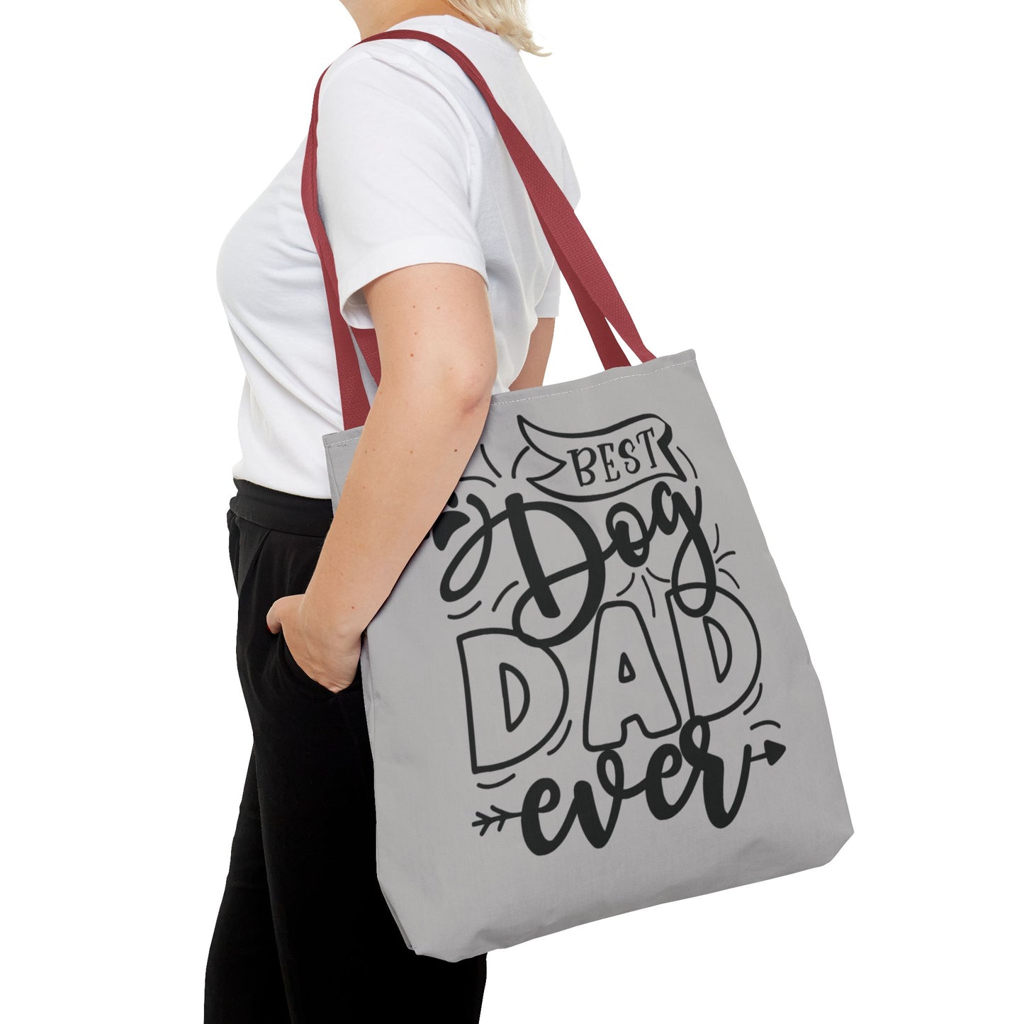 Canvas Tote Bag with 'Best Dog Dad Ever' on front & 'Dog Mom Fur Life' on back, perfect for dog-loving couples. Gives off a cozy and inclusive vibe, suitable for dog parents celebrating special occasions or everyday use.Product features- 100% Polyester bo