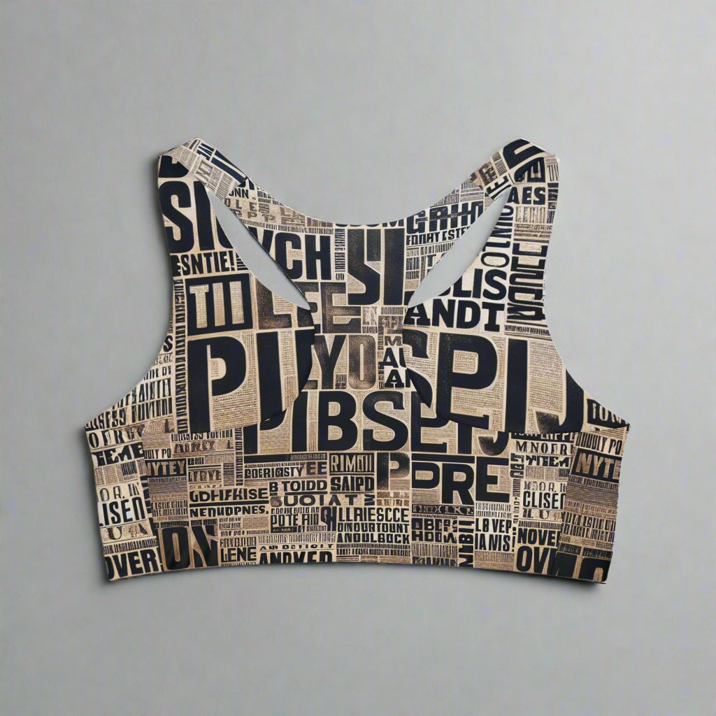 Newspaper Print Sports Bra