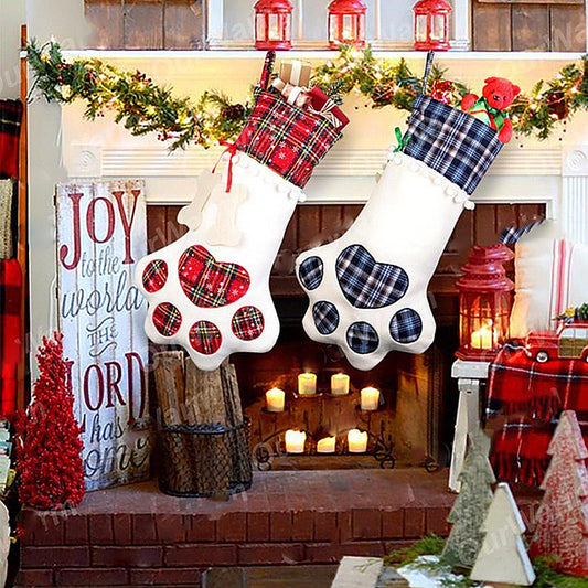 Plaid Paw Stockings - Perfect for including your furry companions in the spirit this Christmas season! Spaciously sized to hold their favorite bones, treats, and toys. Choose from festive red or royal blue. Crafted by hand with care. Available in gingham