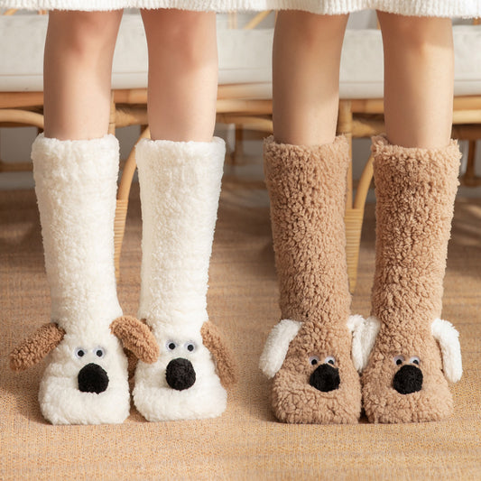 Women's & Girl’s Winter Dog Non Slip Floor Socks