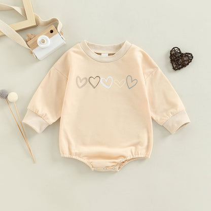 Get ready to fall in love with this cute Children's Love Embroidered One-piece Long Sleeve Romper! It's perfect for autumn days, whether your little one is indoors or outdoors. Made of soft cotton, it's perfect for any occasion - it's simply adorable! Acc