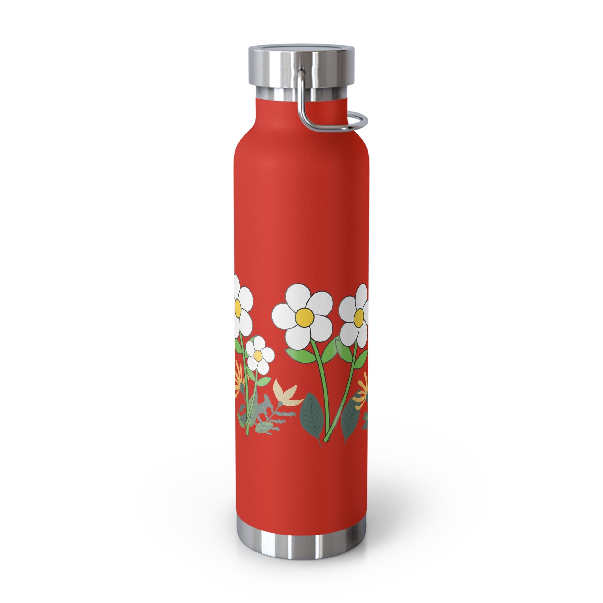 A daisy meadow copper insulated bottle perfect for keeping drinks hot or cold for extended periods. This bottle is ideal for nature lovers and outdoor enthusiasts, adding a touch of charm to their hydration routine. Great for picnics, hikes, and camping t