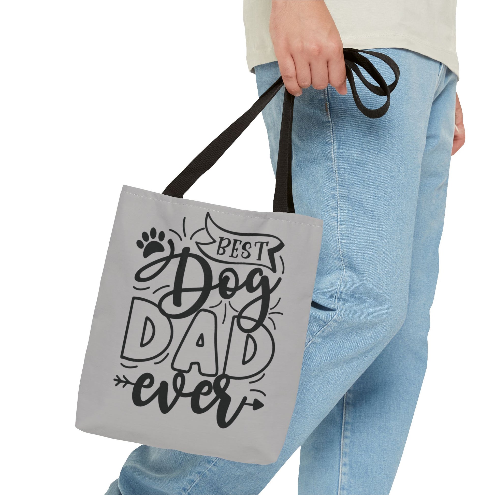 Canvas Tote Bag with 'Best Dog Dad Ever' on front & 'Dog Mom Fur Life' on back, perfect for dog-loving couples. Gives off a cozy and inclusive vibe, suitable for dog parents celebrating special occasions or everyday use.Product features- 100% Polyester bo