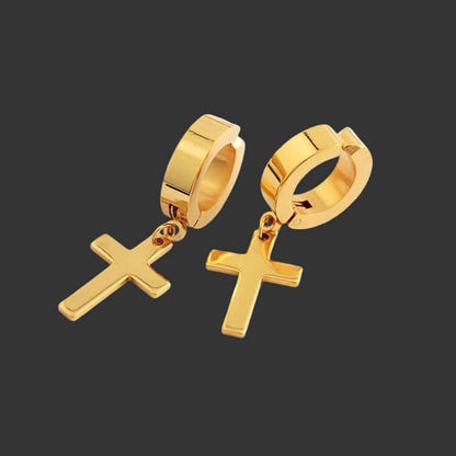 Stylish Titanium Steel Cross Earrings with a sleek design and polished finish.