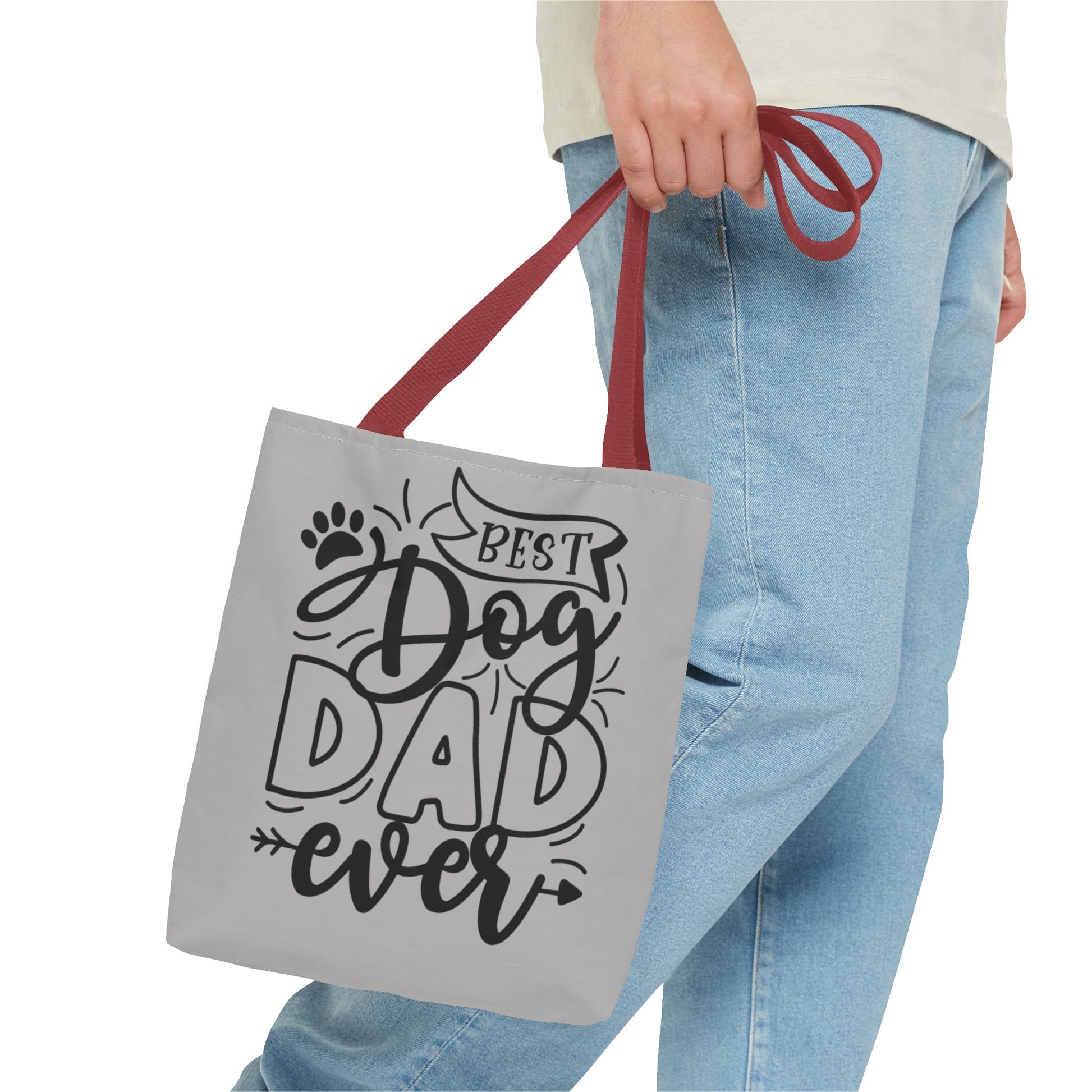 Canvas Tote Bag with 'Best Dog Dad Ever' on front & 'Dog Mom Fur Life' on back, perfect for dog-loving couples. Gives off a cozy and inclusive vibe, suitable for dog parents celebrating special occasions or everyday use.Product features- 100% Polyester bo