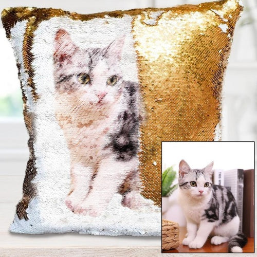 Experience the ultimate in personalized luxury with our CUSTIMO Photo Pet Sequins Pillow. Adorned with your chosen image, this one-of-a-kind pillow will make a memorable gift for your loved one. Simply upload a photo from your phone and let our skilled ar