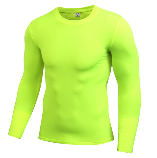 Dry-Fit lime green compression top for men. Quick-drying, breathable fabric enhances blood flow. Perfect for running, cycling, climbing & all-season workouts. 