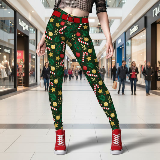 Leggings con estampado navideño divertido para mujer