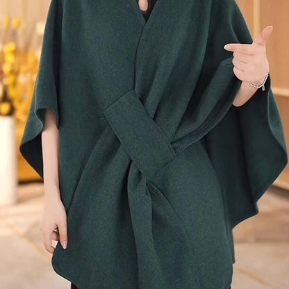 Elegant Women's Cotton Twill Cardigan Cape And Shawl in dark green, perfect for casual and refined occasions.