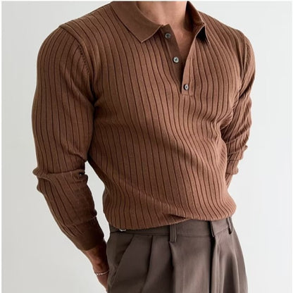 Men's Long Sleeve Polo Knitted Pullover Shirt