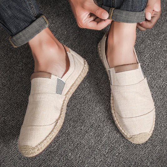 Step into style and comfort with our handcrafted Men's Straw Canvas Shoes. Made with a breathable, lightweight design and sweat-absorbent materials, these shoes are perfect for any casual occasion. The added straw detail adds a unique touch while the wear