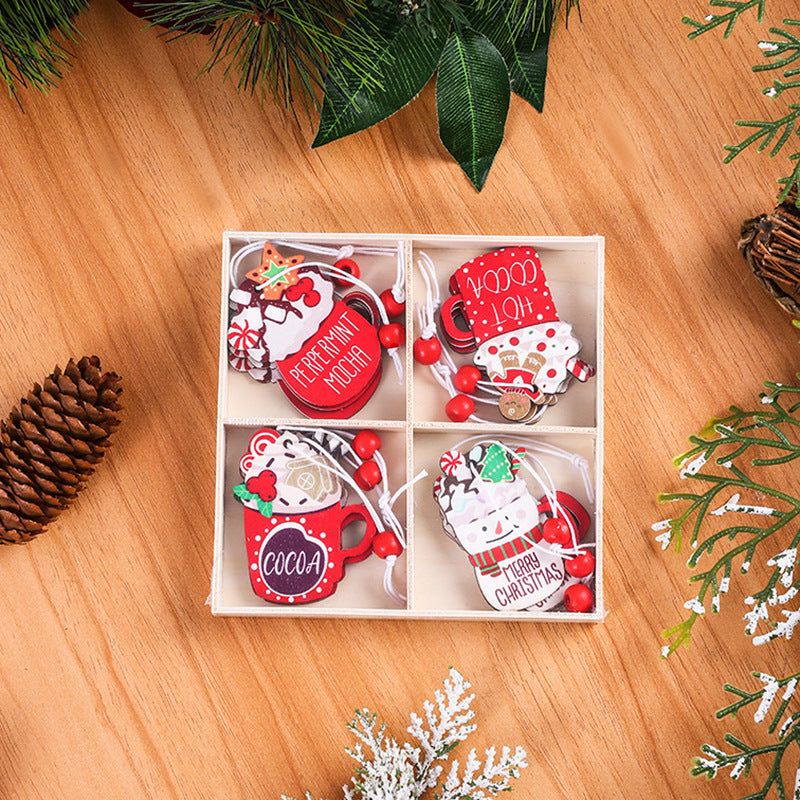 Indulge in the charming holiday spirit with these exquisite 12-piece wooden Christmas ornaments. Each set features a gingerbread man, gingerbread lady, and a hot chocolate box - perfect for adding a touch of sweetness to your holiday decor.