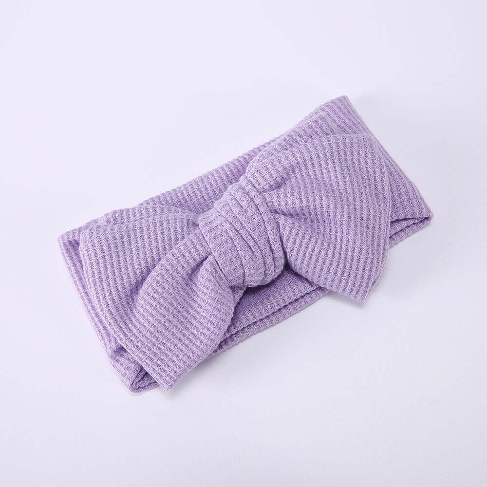 Children's Waffle Knit Oversized Bow Headband in lavender color on a white background.