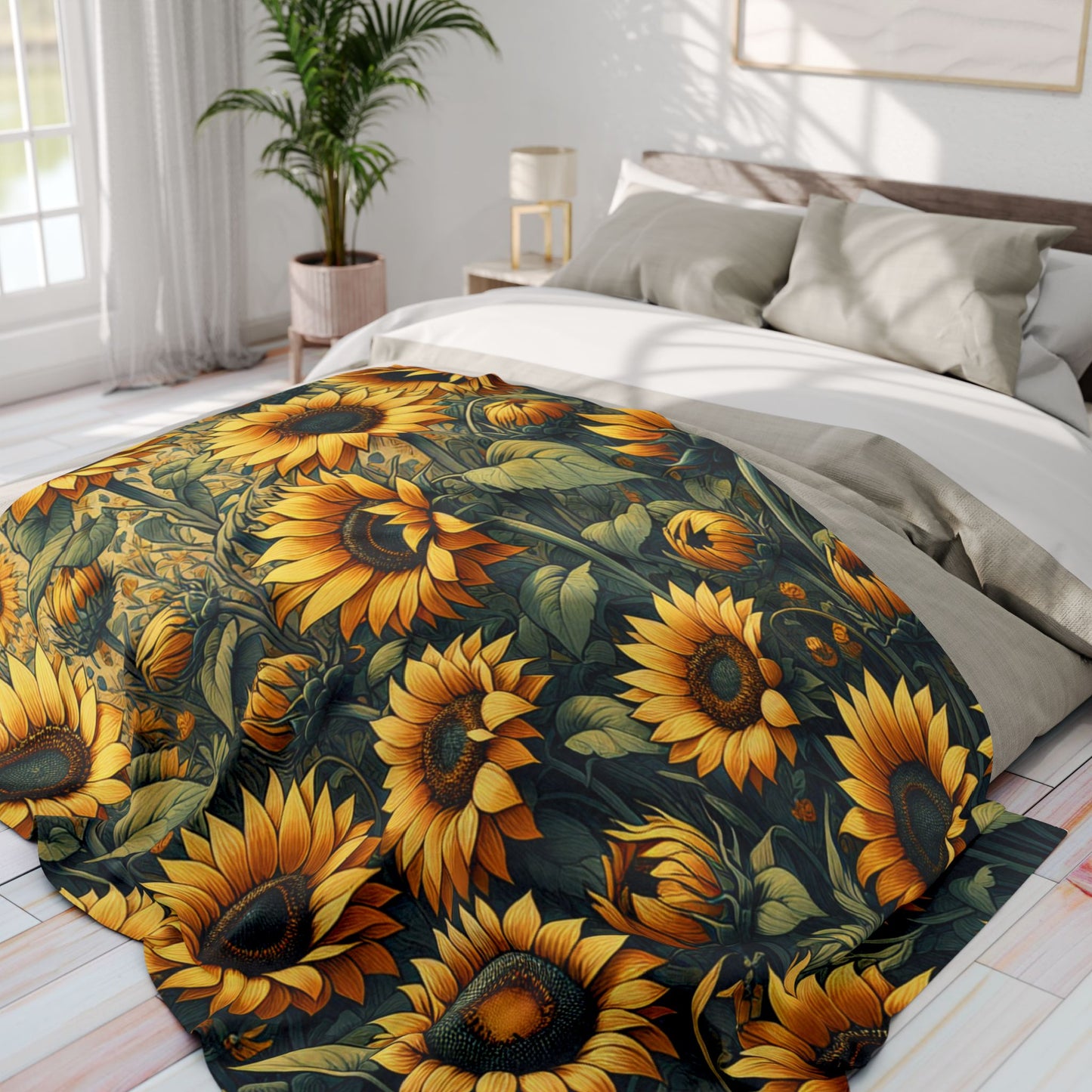 Sunflowers Arctic Fleece Blanket: Cozy, durable, and perfect for bedrooms, sofas, or outdoor swings. Ideal for Fall, Winter, Christmas, and movie nights!