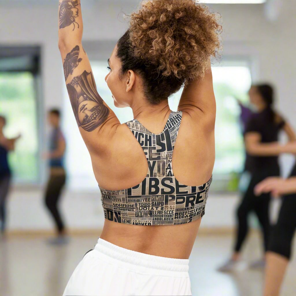 Newspaper Print Sports Bra