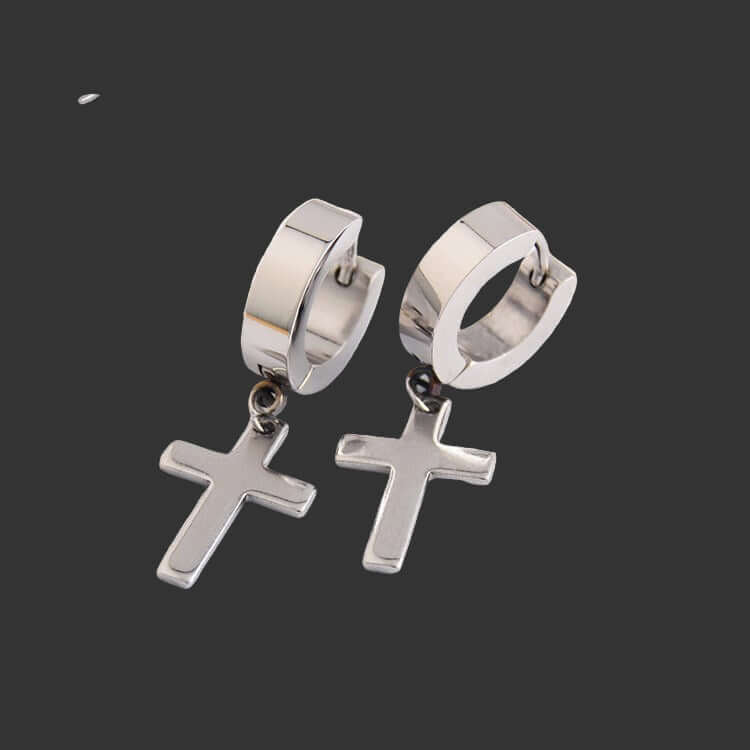 Titanium Steel Cross Earrings featuring a sleek design and polished finish for a trendy look.
